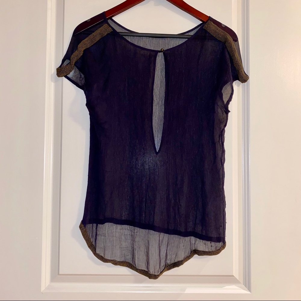Club Monaco dark blue silk gold beaded tunic